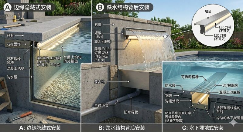 庭院景觀照明：流水燈帶打造夢幻水景